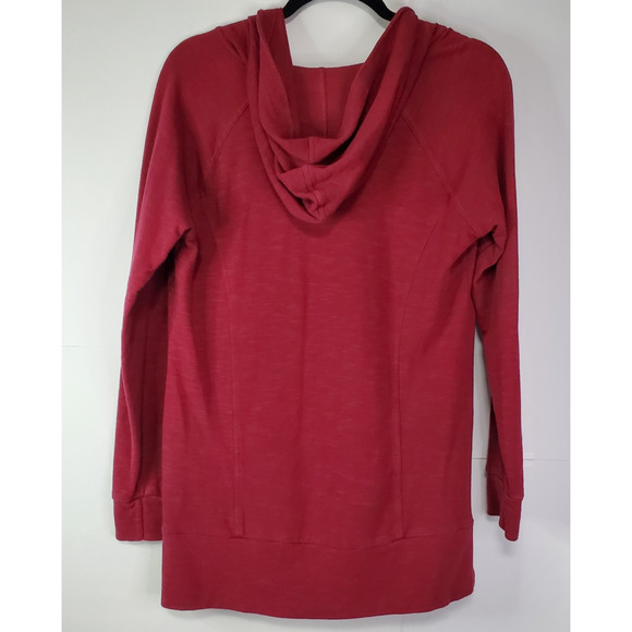 The North Face Med Women Burgundy Front Pocket Logo 1/2 Zip Long Sleeve Hoodie - Picture 2 of 9